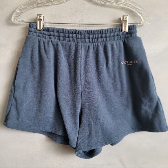 Victoria Secret Blue Sweatshorts Loungewear Drawstring Elastic Pockets Sz S - Picture 1 of 9
